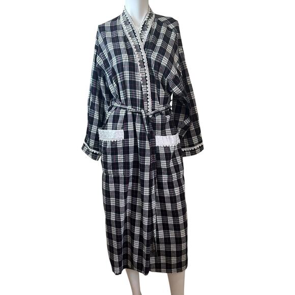 Christian Dior for Neiman Marcus Vintage Black White Plaid Lace Trim Robe One SZ - Picture 1 of 13